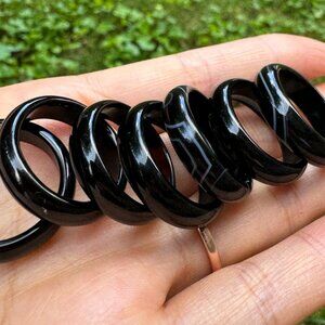6mm Wide Natural Black Onyx Agate Solid Band Ring, Gemstone Ring ,crystal ring,